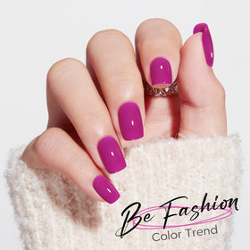 modelones Fuchsia Press on Nails lifestyle scene on a vanity