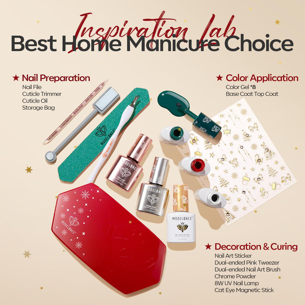 modelones Gel Nail Polish Kit contents including UV lamp and tools