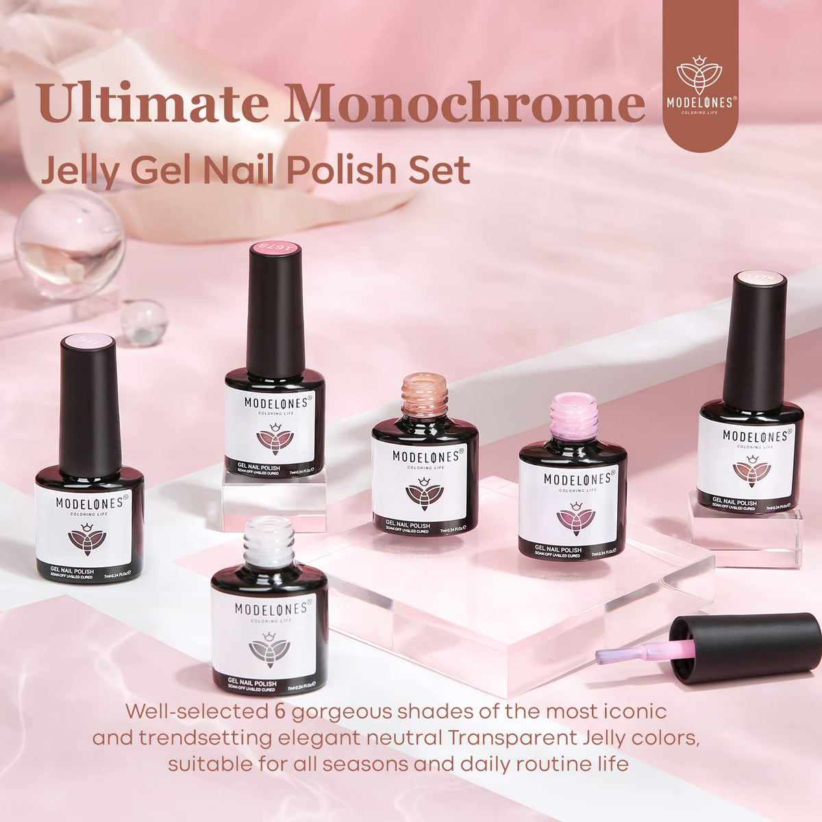 modelones gel nail polish kit with 6 vibrant colours on display