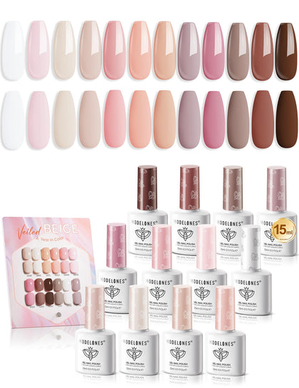 modelones Gel Nail Polish Set 15ml with 12 nude shades front view