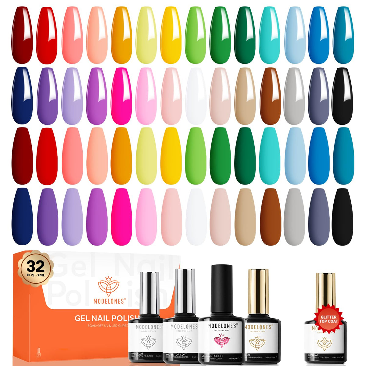modelones Gel Nail Polish Set 32PCS front view with assorted colours