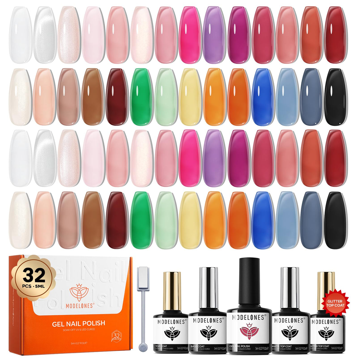 modelones Gel Nail Polish Set 32PCS with 28 colours and top coats