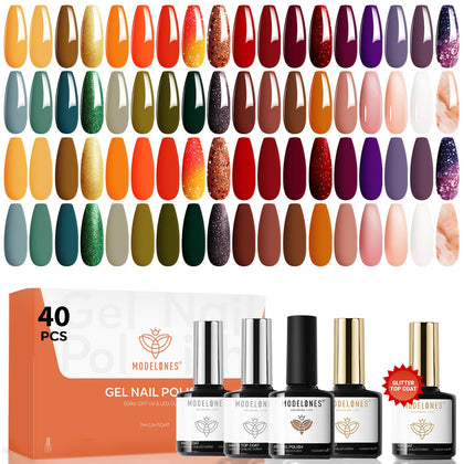 modelones Gel Nail Polish Set 40PCS jelly glitter shades front view