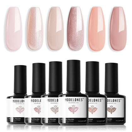 modelones Gel Nail Polish Set 6 glitter shades front view