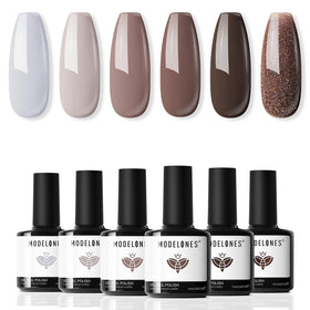 modelones Gel Nail Polish Set 6 Pcs in brown and glitter