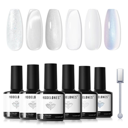 modelones Gel Nail Polish Set front view with six white colours