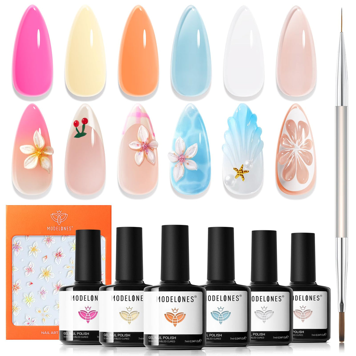 modelones Gel Nail Polish Set with 6 colours and accessories