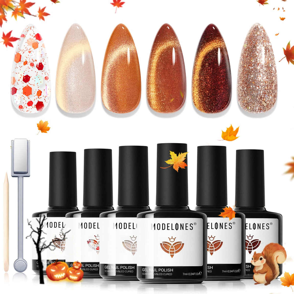 modelones Gel Nail Polish Set with 6 fall colours and accessories