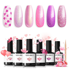 modelones Gel Nail Polish Set with 6 glitter shades front view