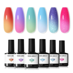 modelones Gel Nail Polish Set with 6 glitter shades in packaging