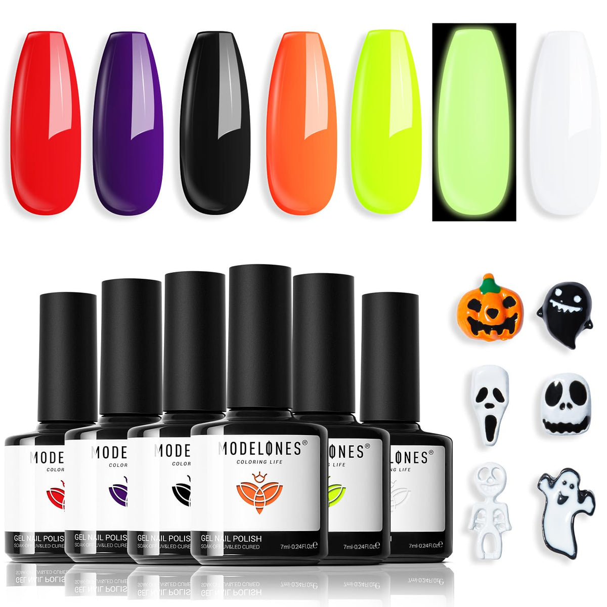 modelones Gel Nail Polish Set with 6 neon colours front view