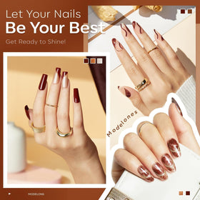 modelones Gel Nail Polish Set with swatches of warm brown and glitter colours