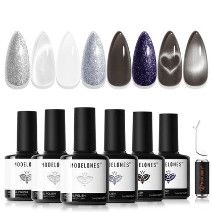 modelones Gel Nail Polish Set with trendy shades and heart cat eye magnet