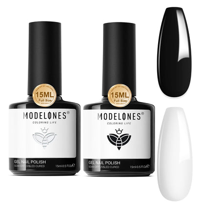 modelones Gel Polish Set black and white 15ml front view