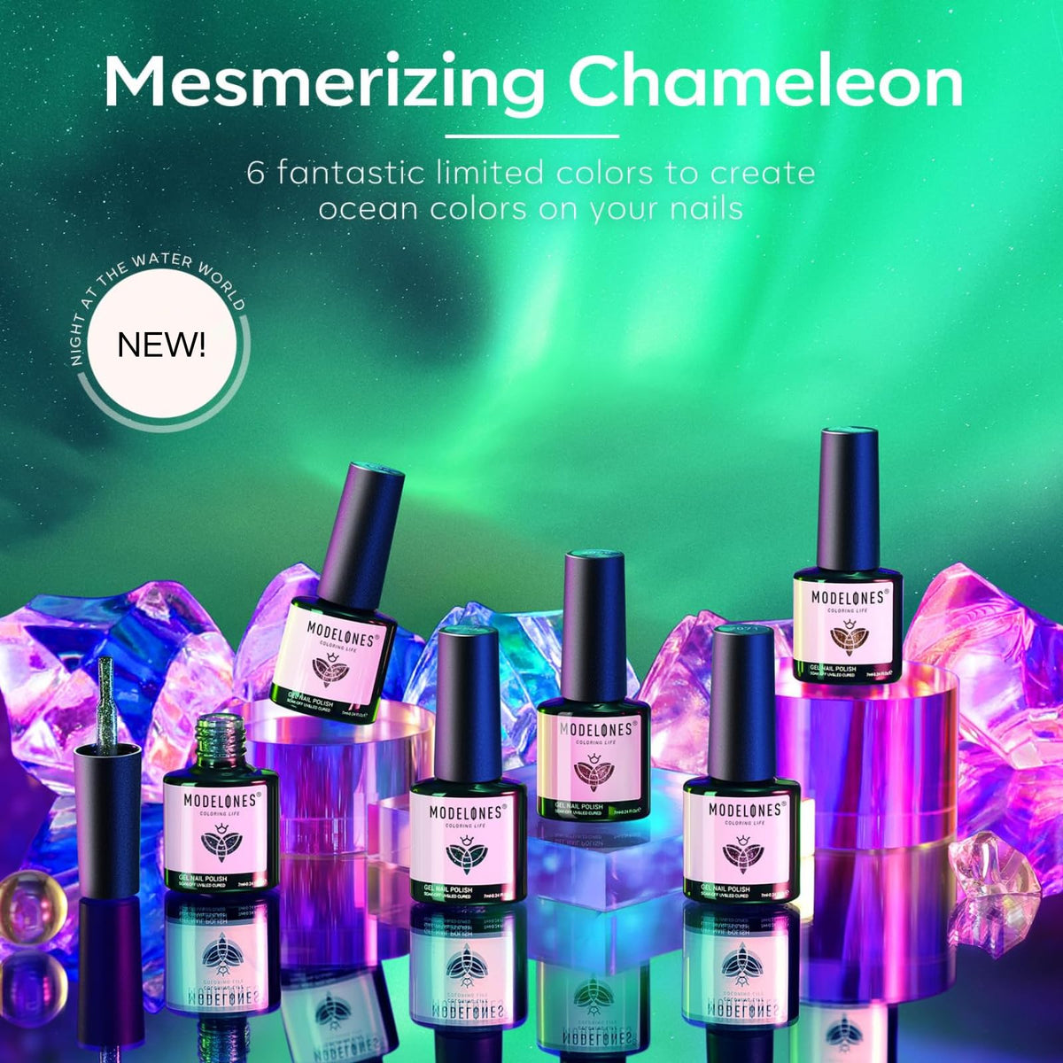 modelones Glitter Blue Chameleon Gel Nail Polish close-up