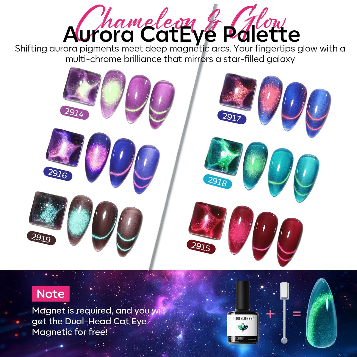 modelones Glitter Cat Eye Gel Nail Polish set with magnet tool