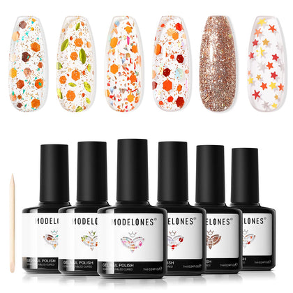 modelones Glitter Gel Nail Polish Set with 6 colours and wooden stick