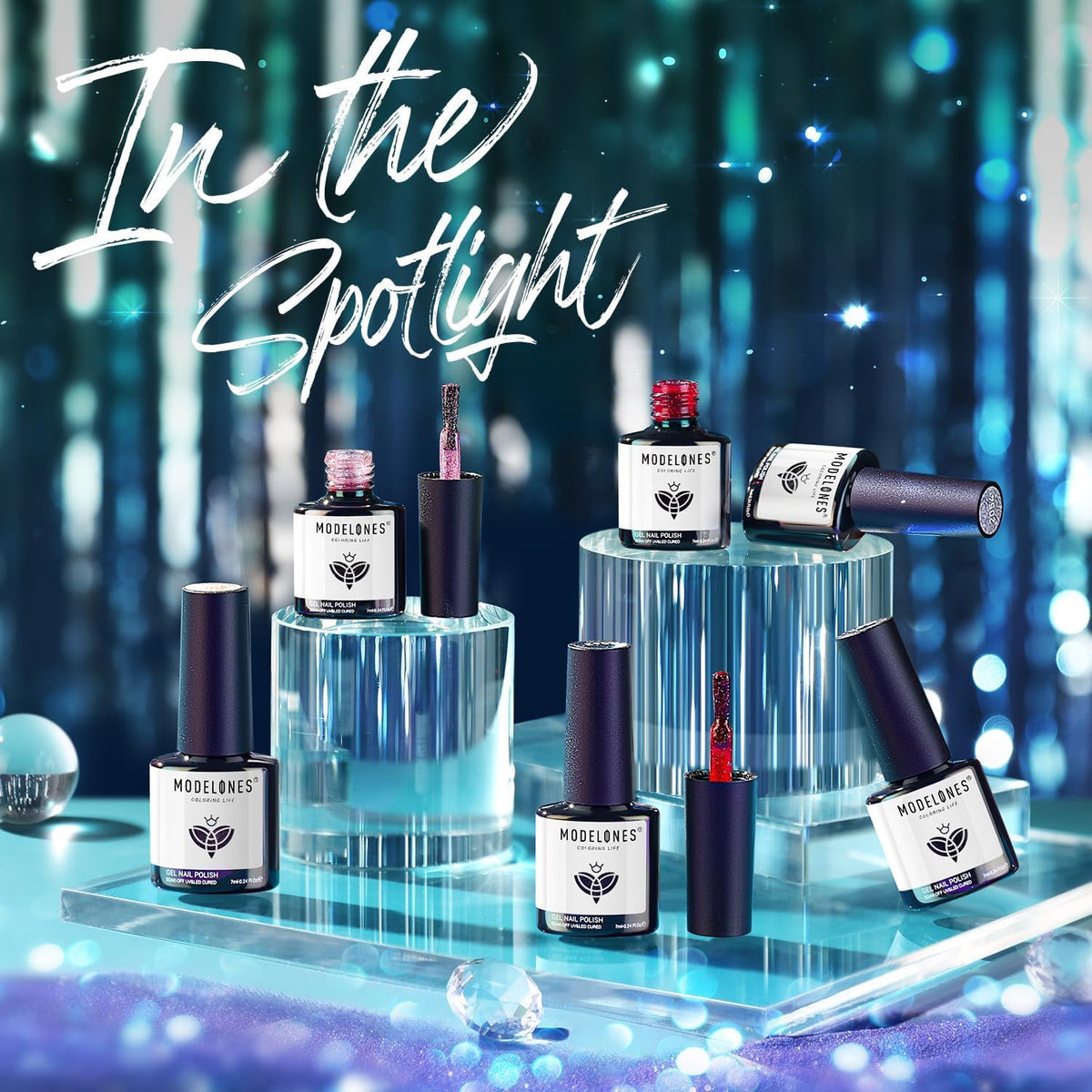 modelones Glitter Gel Nail Polish set with all six colours displayed