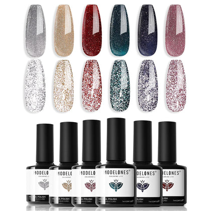 modelones Glitter Gel Nail Polish Set with six colours front view