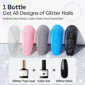 modelones Glitter Gel Top Coat application on nails