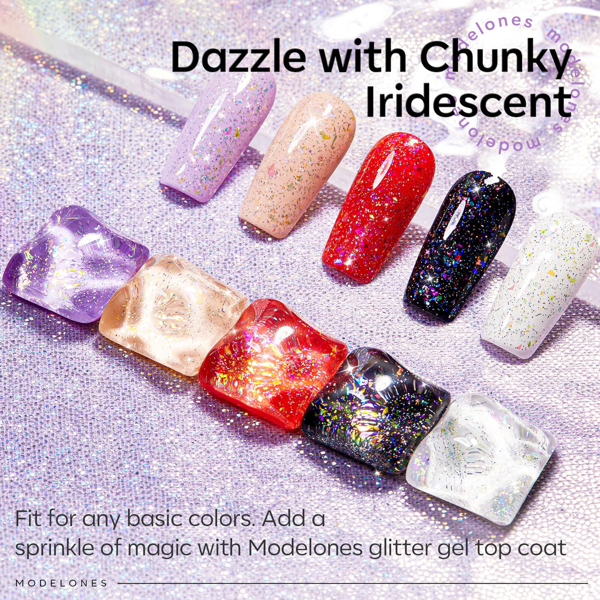 modelones Glitter Gel Top Coat applied on nails