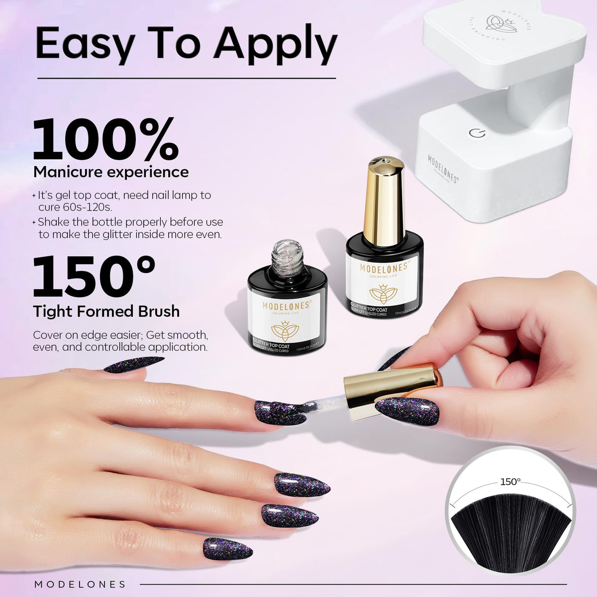 modelones Glitter Gel Top Coat in use during manicure