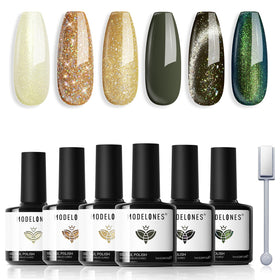 modelones Green Gel Nail Polish Set with 6 colours front view