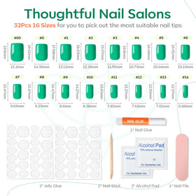 modelones Green Neon Press on Nails showing different sizes
