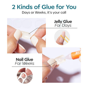 modelones Hazy Blue Press On Nails applied on fingers