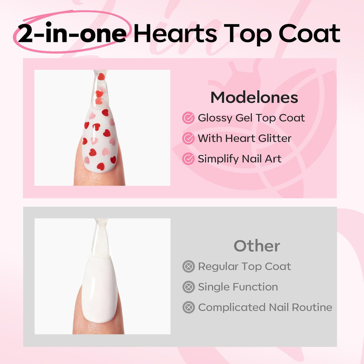modelones Heart Glitter Gel Top Coat application with crystal stick