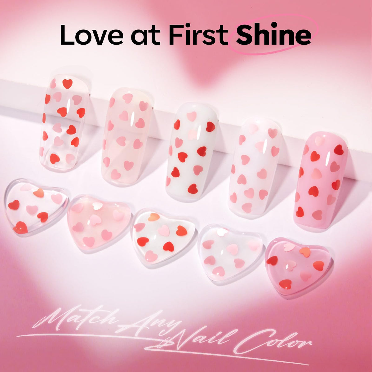 modelones Heart Glitter Gel Top Coat glossy finish on nails