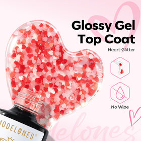 modelones Heart Glitter Gel Top Coat with heart sequins close-up