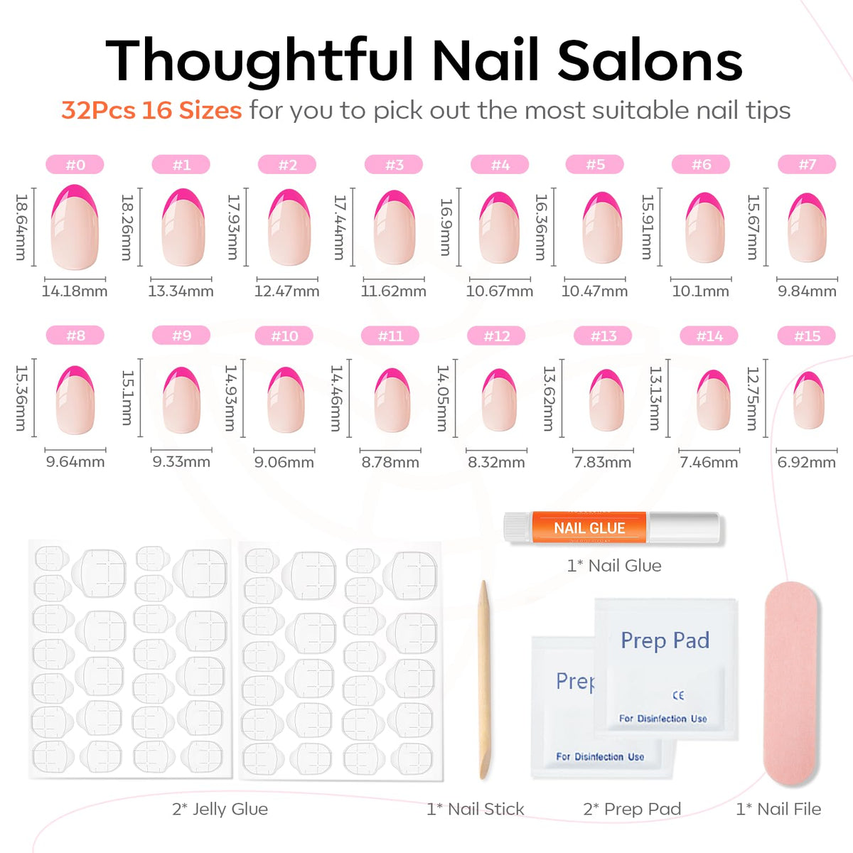 modelones Hot Pink French Tip Press On Nails with accessories