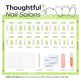 modelones Light Green Press on Nails Short Almond in use on hands