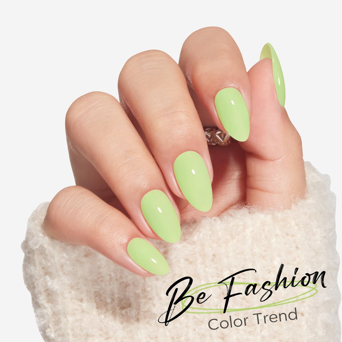modelones Light Green Press on Nails Short Almond packaging