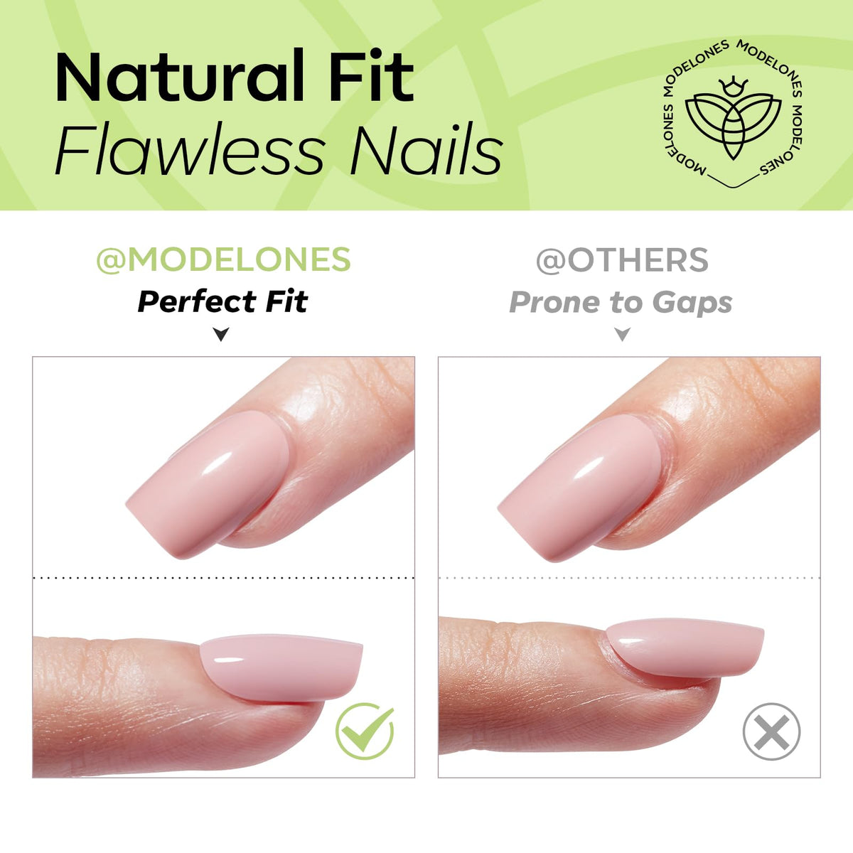 modelones Light Green Press on Nails Short Almond showing different sizes