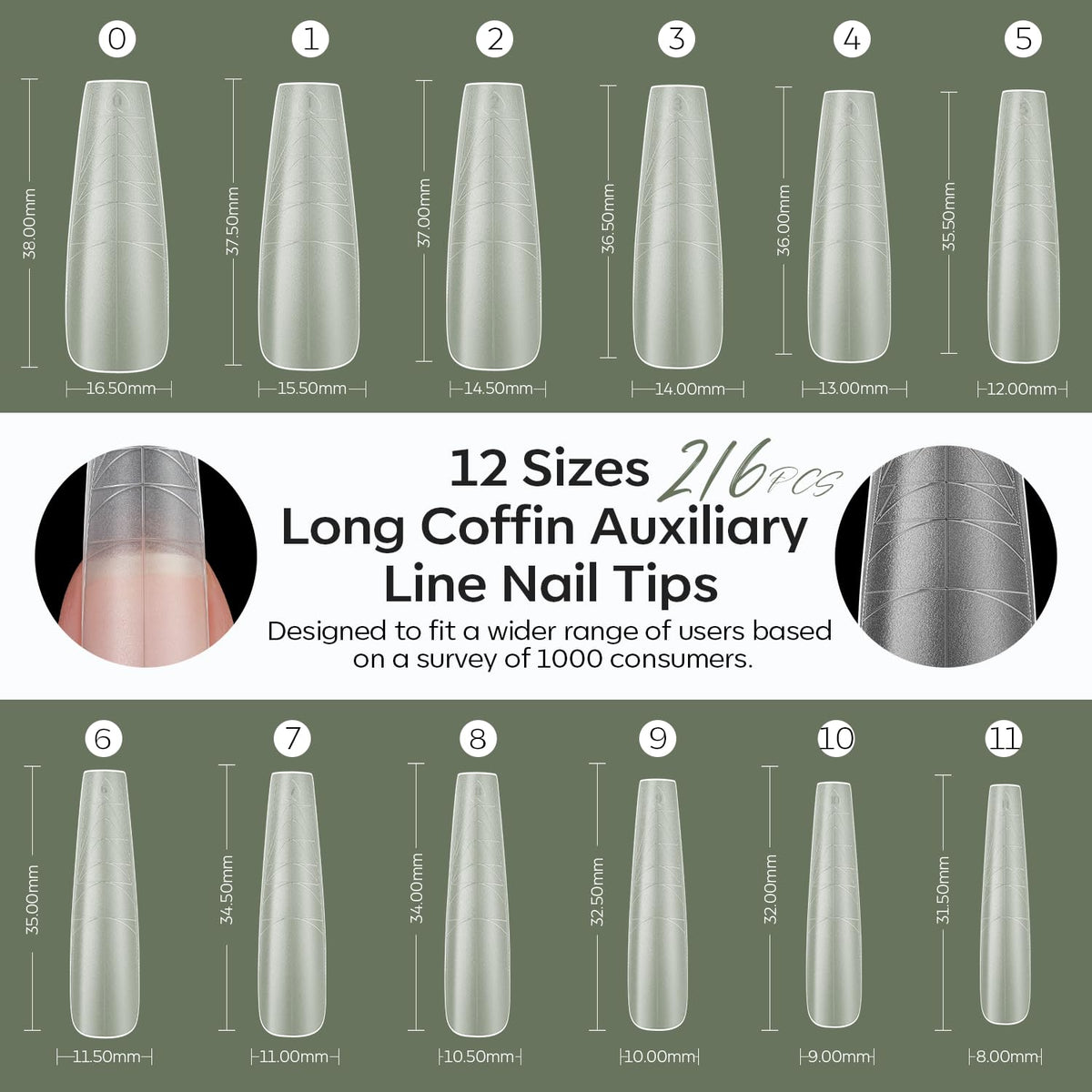 modelones Long Coffin Nail Tips side view