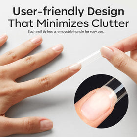 Modelones Long Square Nail Tips arranged in a fan shape