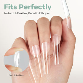 Modelones Long Square Nail Tips with gel polish application