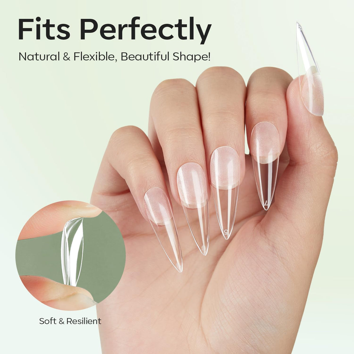 modelones Long Stiletto Nail Tips application on nails