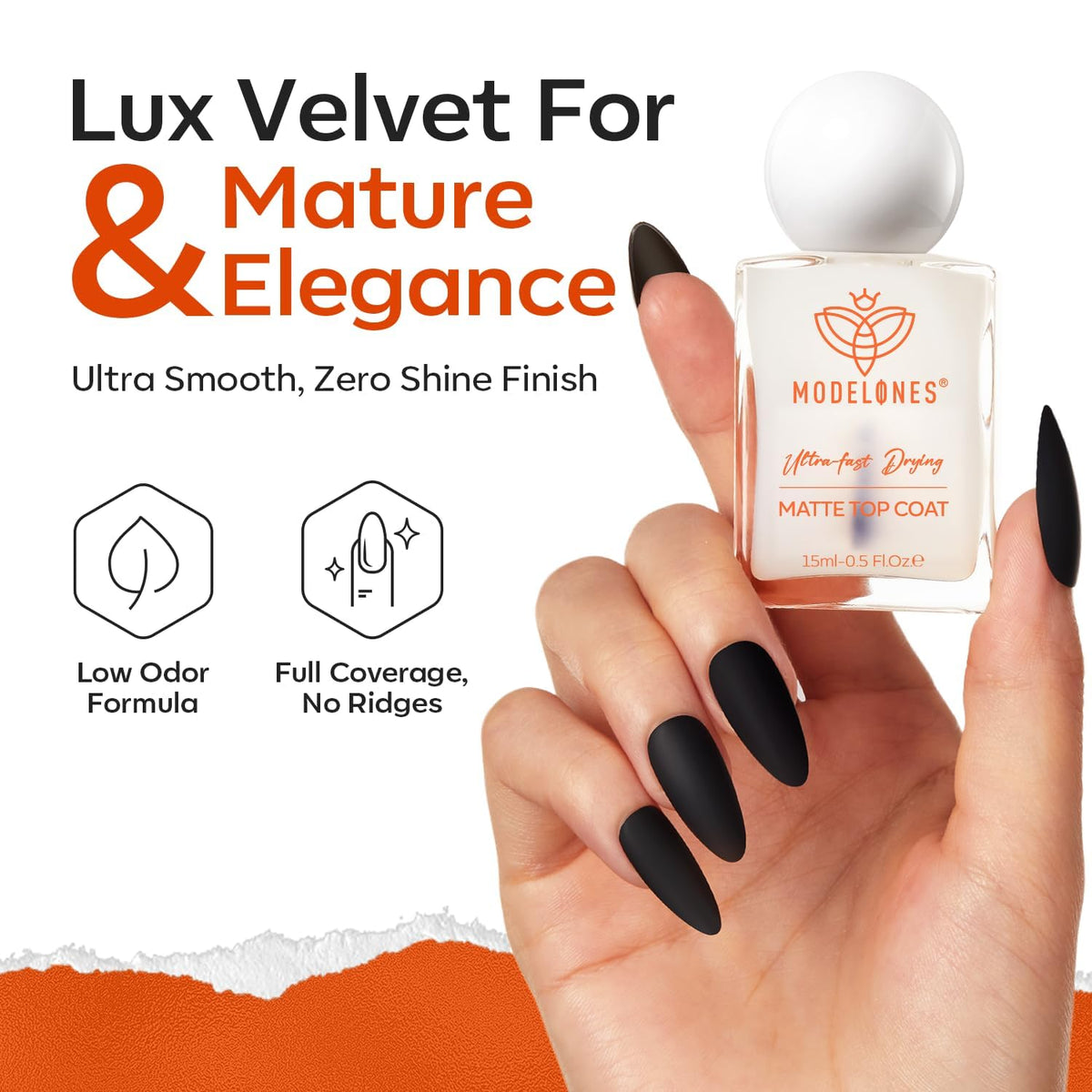 modelones Matte Top Coat Nail Polish 15 ml bottle side view