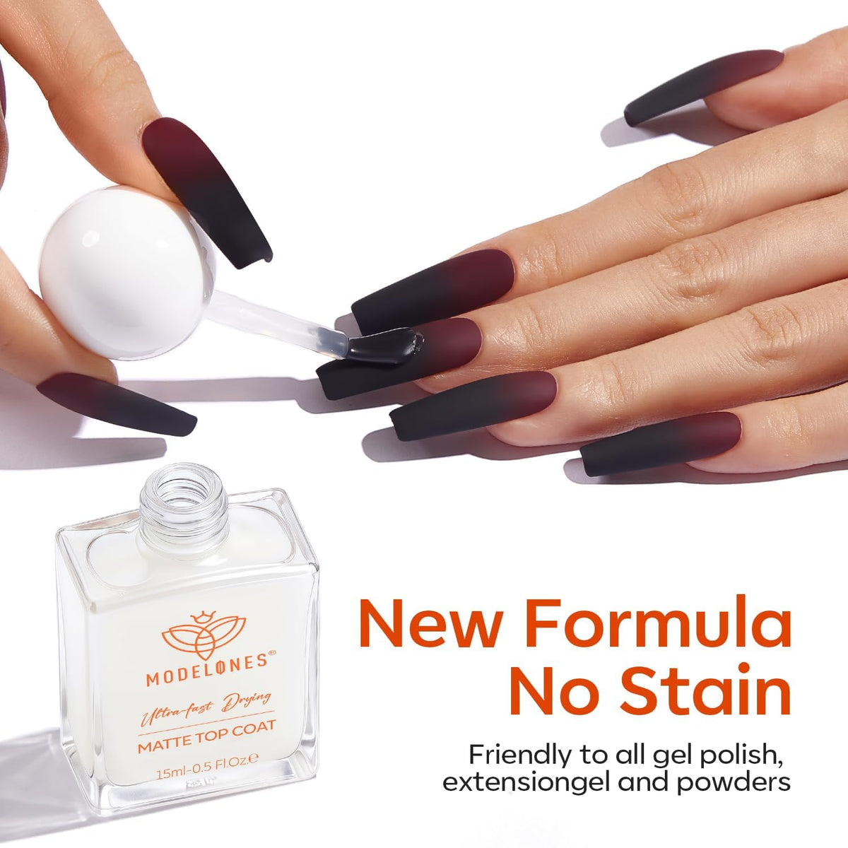 modelones Matte Top Coat Nail Polish 15 ml on a nail art display