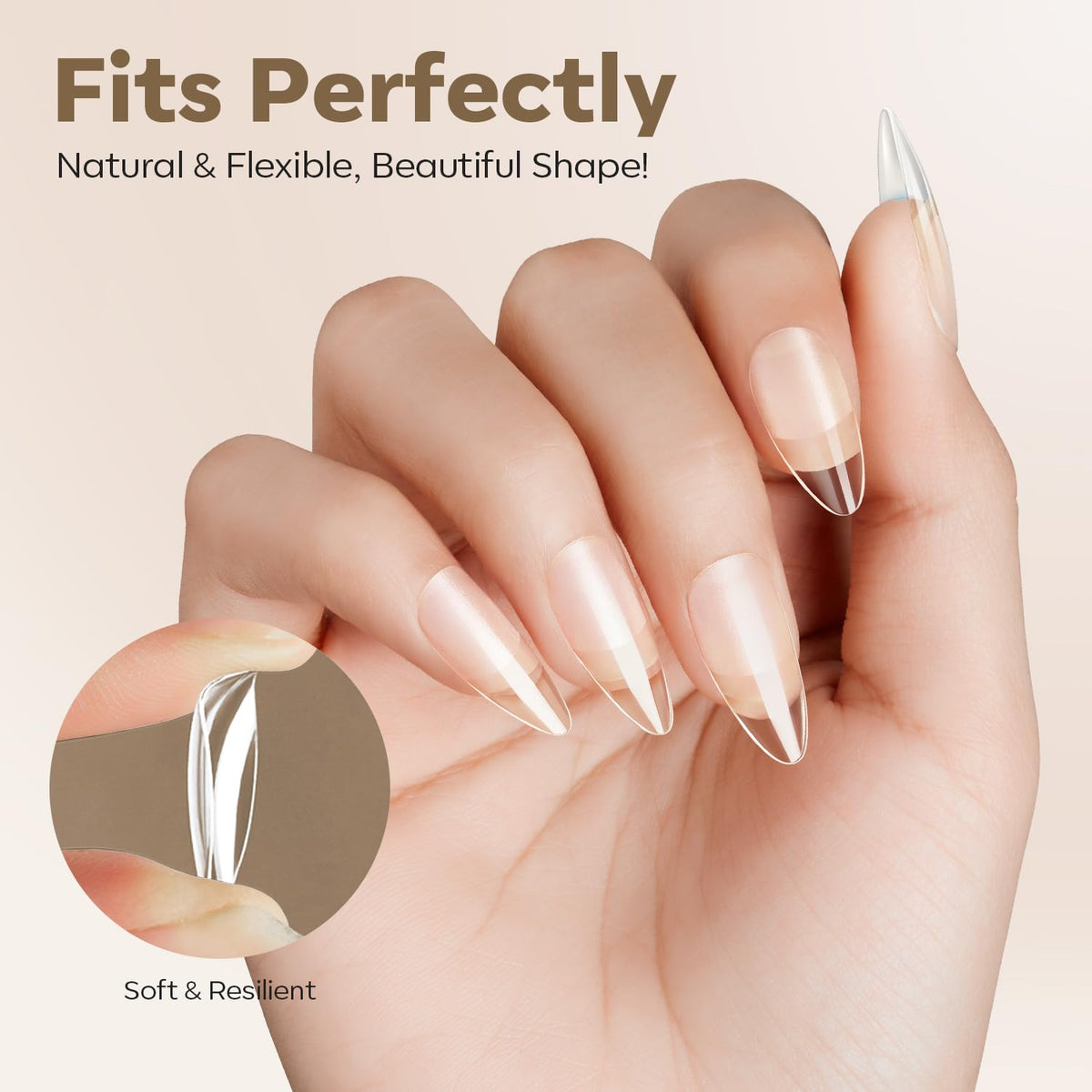 modelones Medium Almond Nail Tips applied on nails