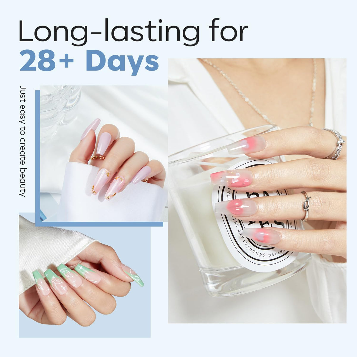Modelones Medium Coffin Nail Tips in use on nails