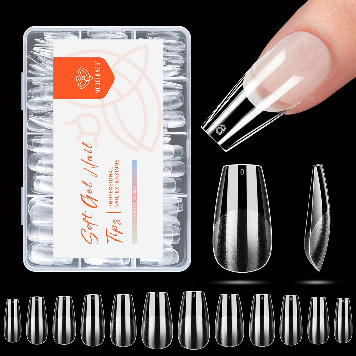 Modelones Medium Coffin Nail Tips packaging front view