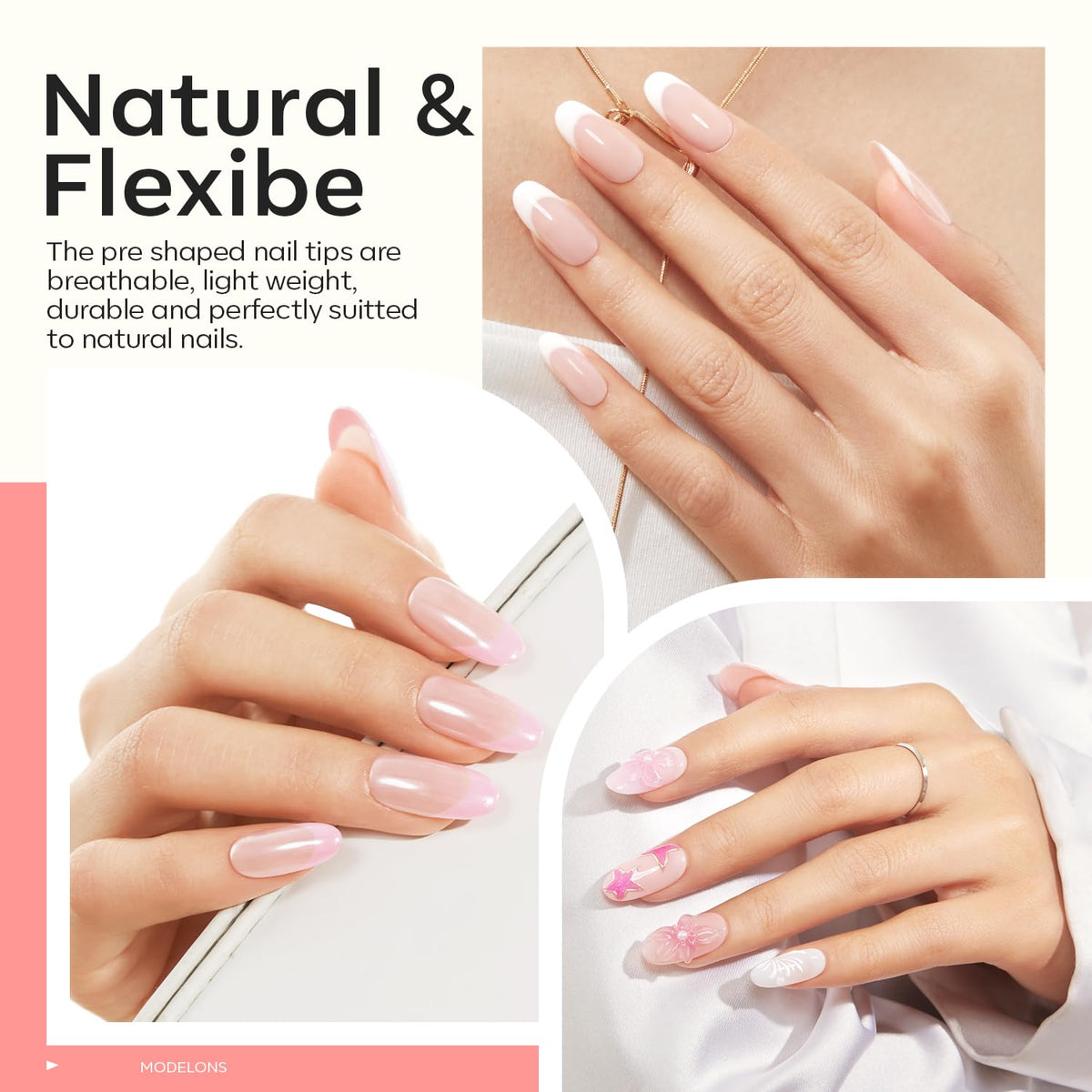 modelones Medium Oval Nail Tips in various sizes