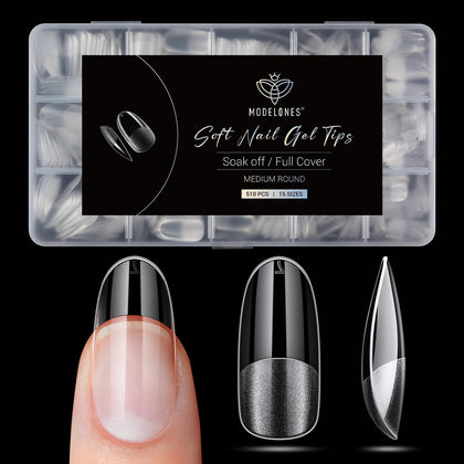 Modelones Medium Round Oval Nail Tips front view with packaging
