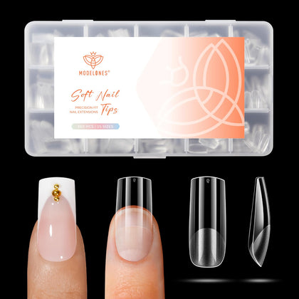 modelones Medium Square Nail Tips 360pcs clear fake nails front view