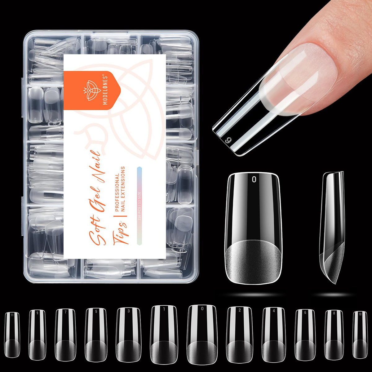 Modelones Medium Square Nail Tips front view with packaging