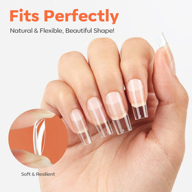 Modelones Medium Square Nail Tips with gel nail polish